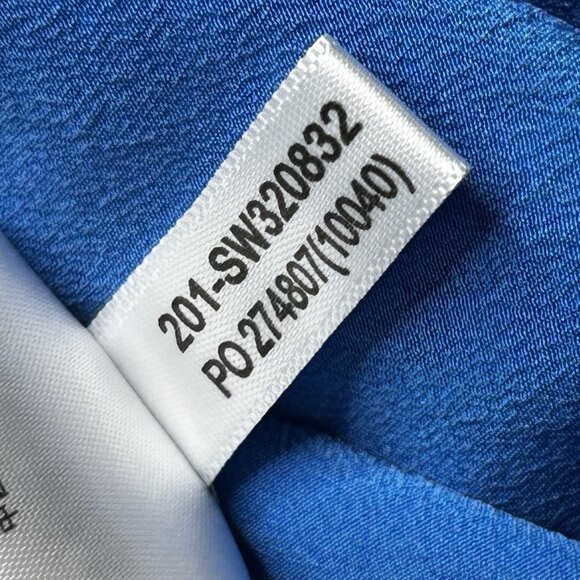 Tommy Bahama Shirt Womens Medium Blue Silk Button Up Tie Front Doman Sleeve - Picture 9 of 10